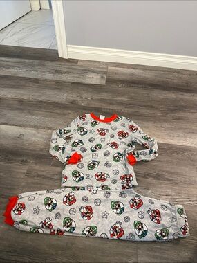 Nintendo Grey Pajama Set with Red and Green Character Print